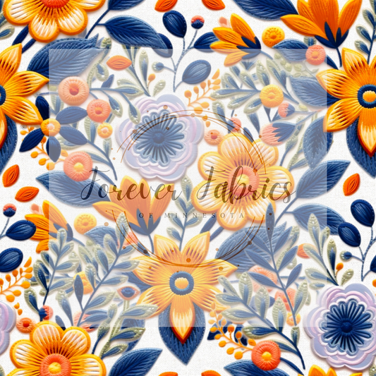 Blue Yellow  Embroidery. .  (BH/ 23). | Preorder | Fabric By The Yard