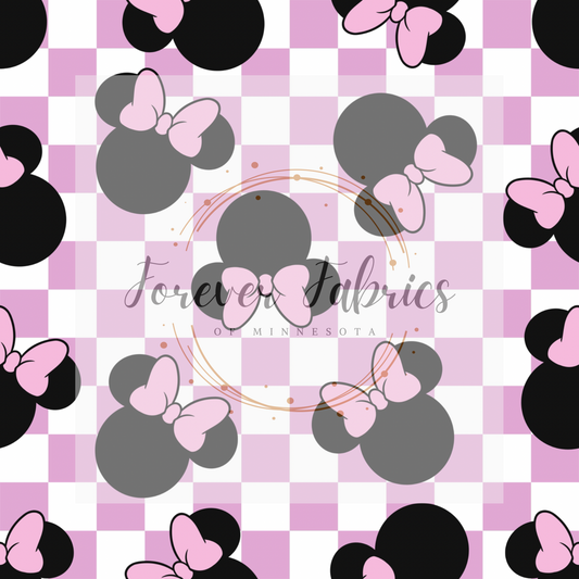 Mouse Ears Pink Check. . (BH/ 22) | Preorder | Fabric By The Yard
