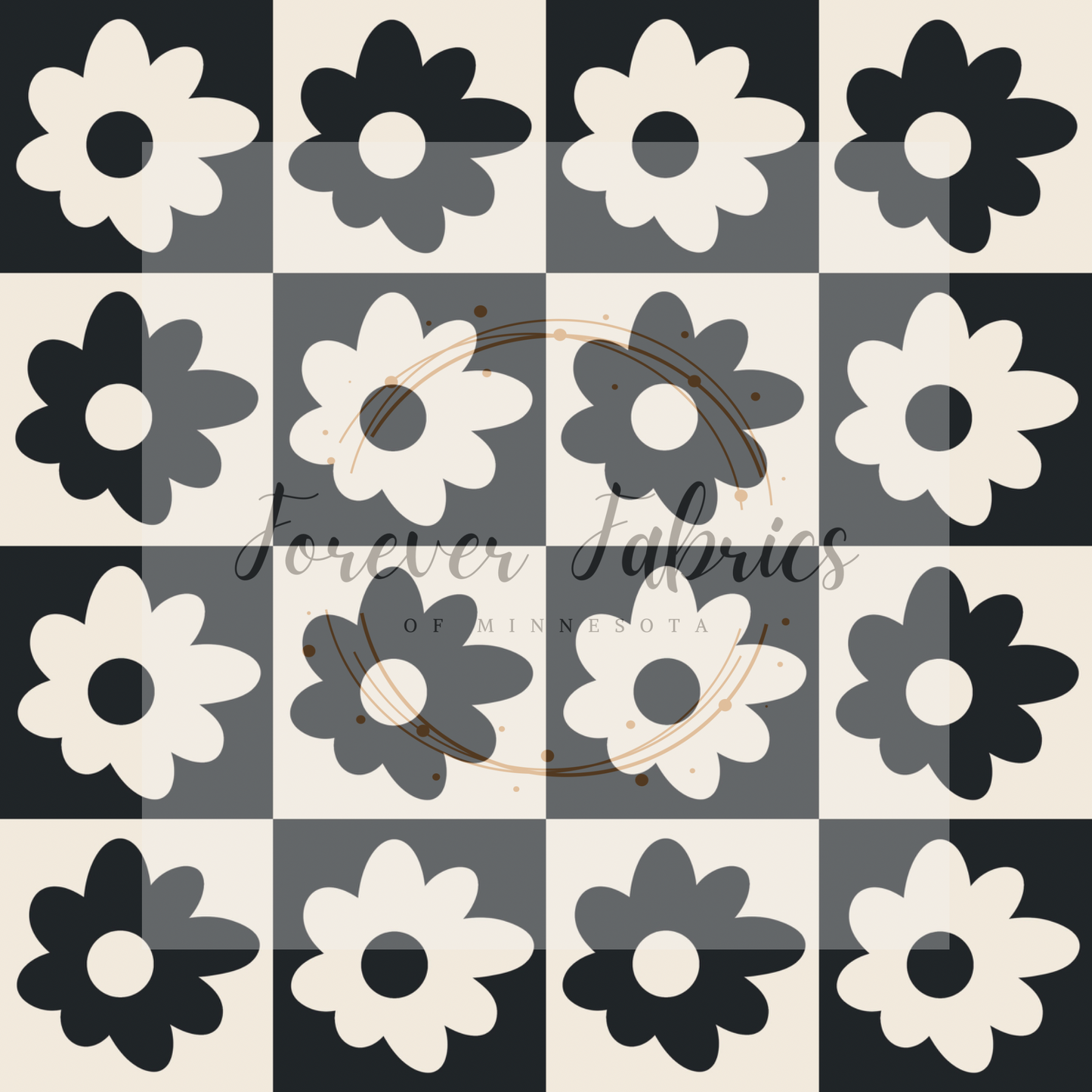 Black & White Floral Checker (BH/ 24)| Preorder | Fabric By The Yard
