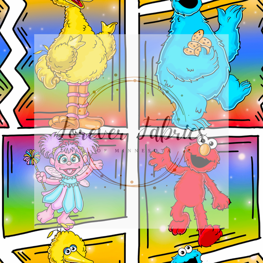Sesame Street  Comic  White .   . . . . (BH/ 24)| Preorder | Fabric By The Yard