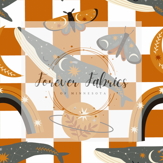 Celestial Whales Rust    . . (BH/ 23). | Preorder | Fabric By The Yard