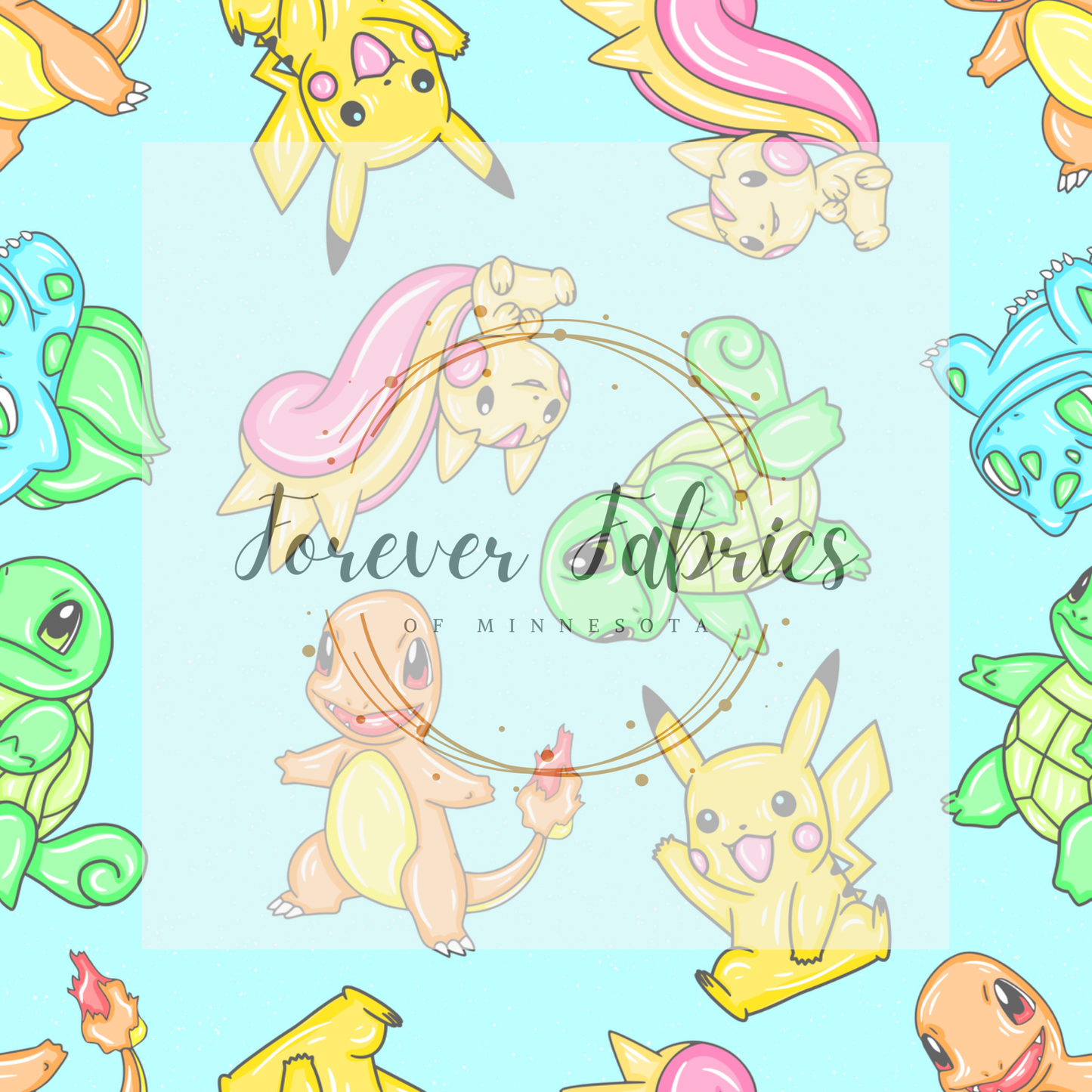 Pokemon Pastel Blue  . . . . (BH/ 24)| Preorder | Fabric By The Yard