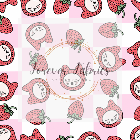 Strawberry Cats . . (BH/ 23). | Preorder | Fabric By The Yard