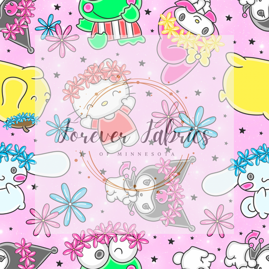 Flower Friends Sanrio Pink  . . . . (BH/ 24)| Preorder | Fabric By The Yard