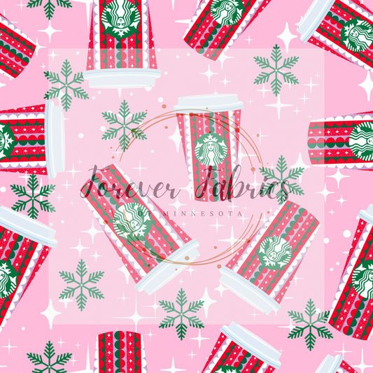 Christmas Cup Pink  . (BH/ 23). | Preorder | Fabric By The Yard