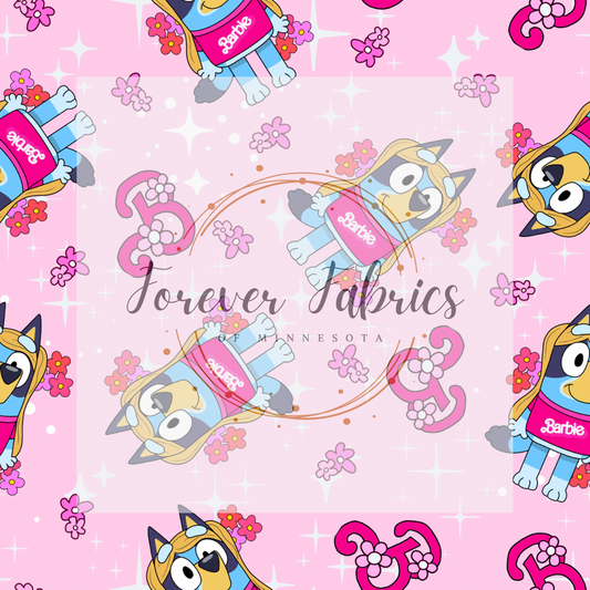 Blue Dog Bestie Pink Doll . (BH/ 23). | Preorder | Fabric By The Yard