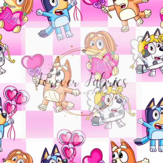 Blue Dog Valentine’s Comic Checked  . (BH/ 23) | Preorder | Fabric By The Yard