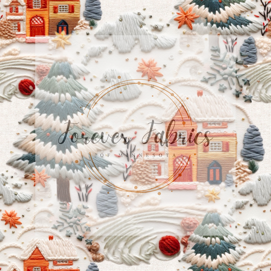 Christmas town embroidery | Preorder | By The Yard