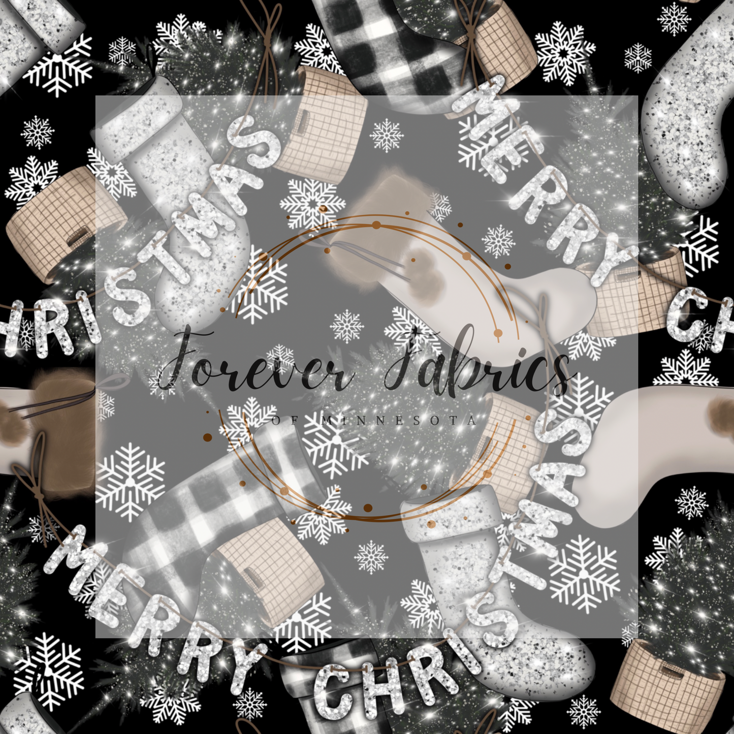 Christmas stockings on black 13 people |Preorder | Fabric By The Yard