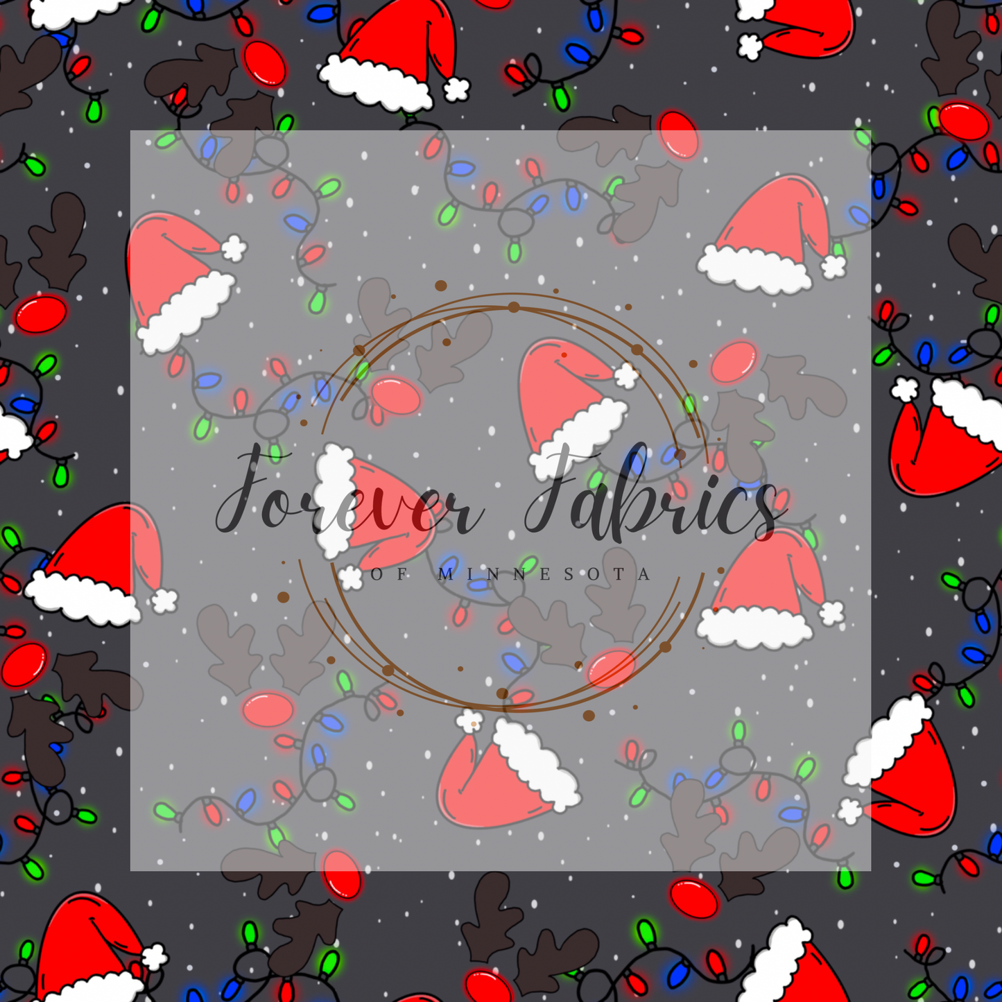 Santa hats and Christmas lights | Preorder | Fabric By The Yard
