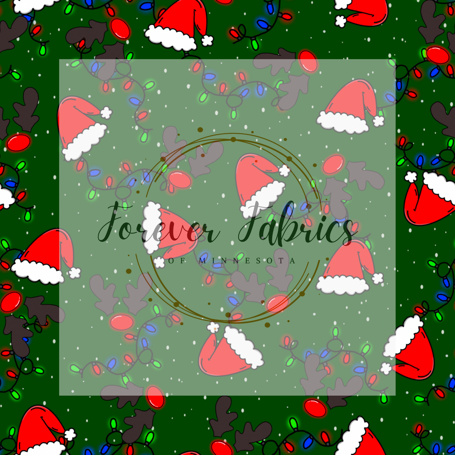 Santa hats, green background | Preorder | Fabric By The Yard
