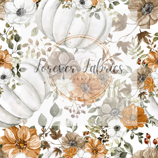 White Fall Pumpkin Floral | Preorder  | Fabric By The Yard