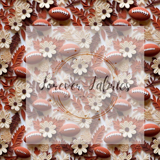 3D Footballs and Flowers | Preorder  | Fabric By The Yard