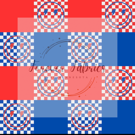 Checkered RWB Smileys | By The Yard | Preorder