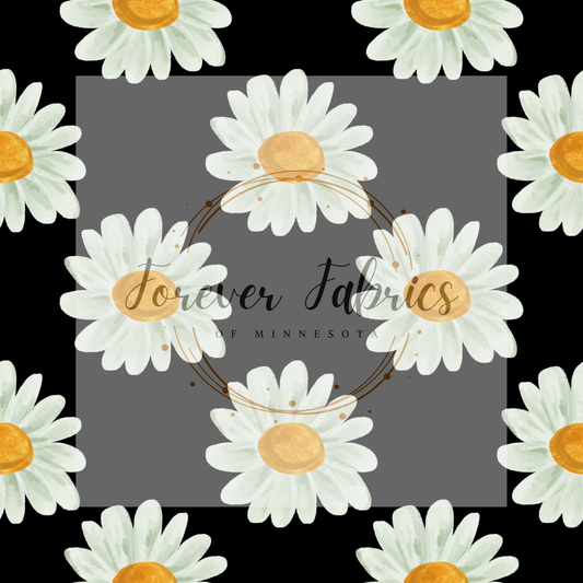 Daisies On Black Background | Preorder | By The Yard