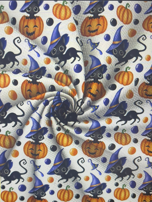 Black Cats & Hats in Pumpkins | Preorder | By The Yard