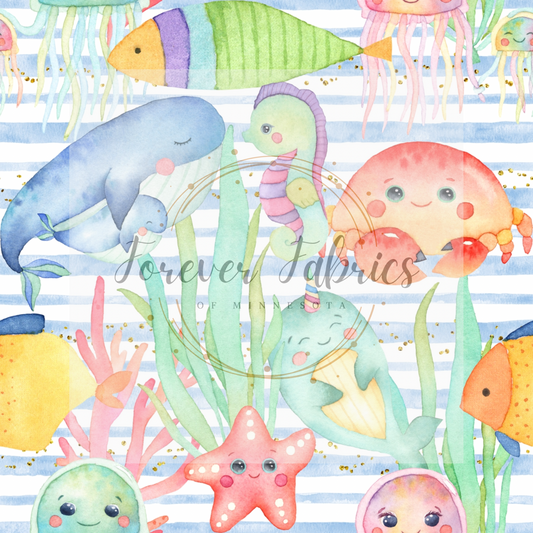 Friendly Sea Animals Stripes | Preorder | By The Yard