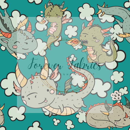 Popcorn clouds & Dragons | Preorder | By The Yard