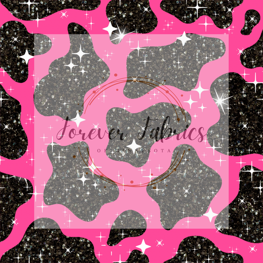 Pink & Black Glitter Cow Print | Preorder | By The Yard