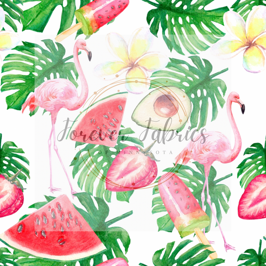 Flamingos & Strawberries  | Preorder | By The Yard